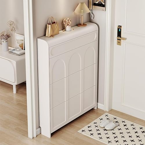 Shoe Storage Cabinet with 2 Flip Drawers, White Shoe Storage Cabinet for Entryway Slim,Hidden Narrow Shoe Organizer,Freestanding Shoe Storage Rack for Hallway Living Room, Single Layer 65cm
