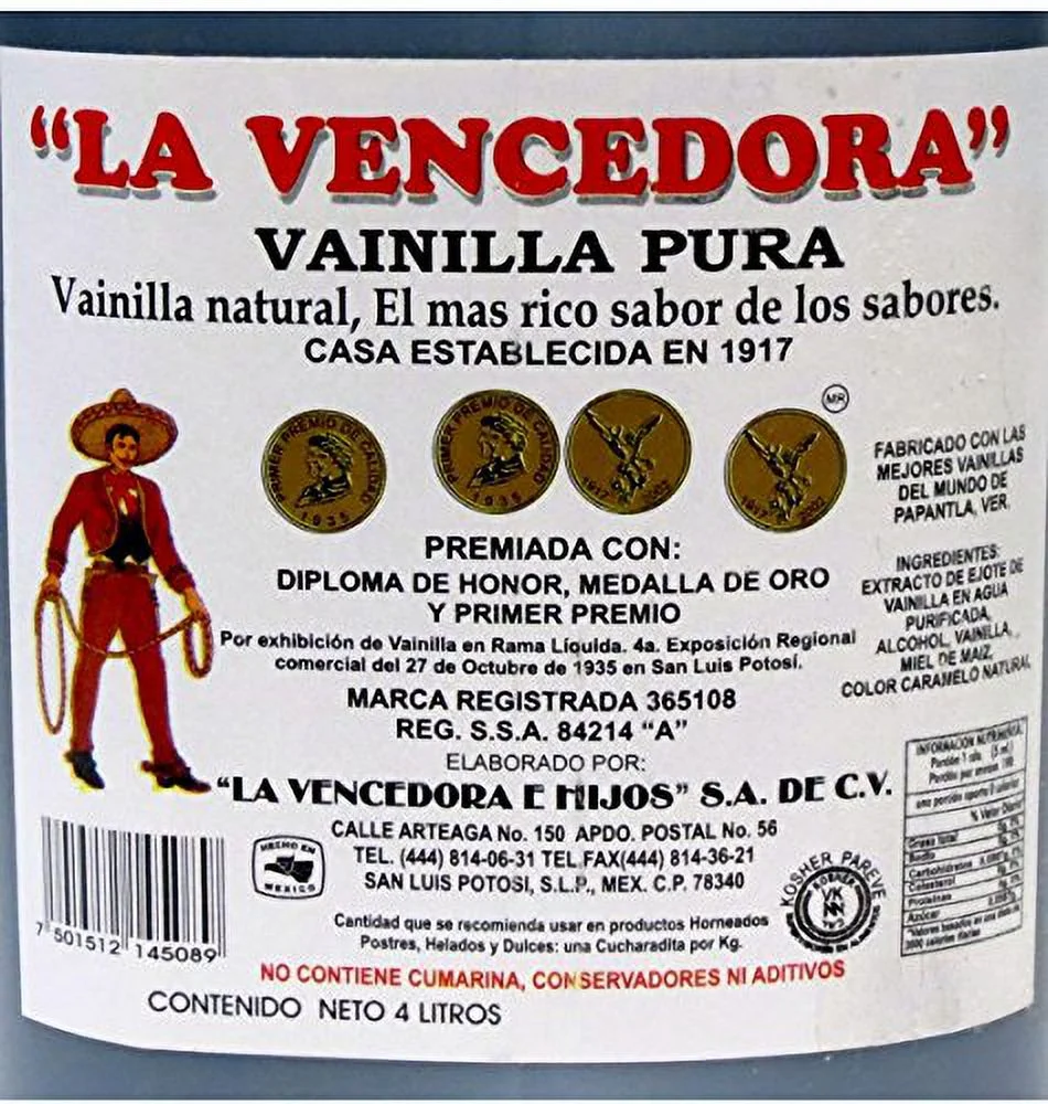 La Vencedora 1 Gallon 4 Liters Pure Mexican Vanilla Vainilla Extract From Mexico by La Vencedora