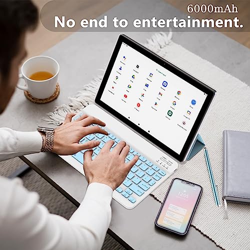 Tablet 10 Inch Android Tablet, 2 in 1 Tablets, Include Keyboard Mouse Case Stylus, 64GB ROM+8GB RAM 1TB expandable 2MP+8MP Dual cameras, 5G WIFI-6 Bluetooth 6000mAh Battery 10.1