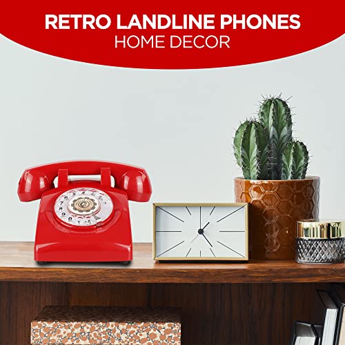 Retro Rotary Phone – 1960s Style Vintage Rotary Phone – Old-Fashioned Landline Phones for Home, Office, Desk – Retro Corded Phone with Mechanical Ringer
