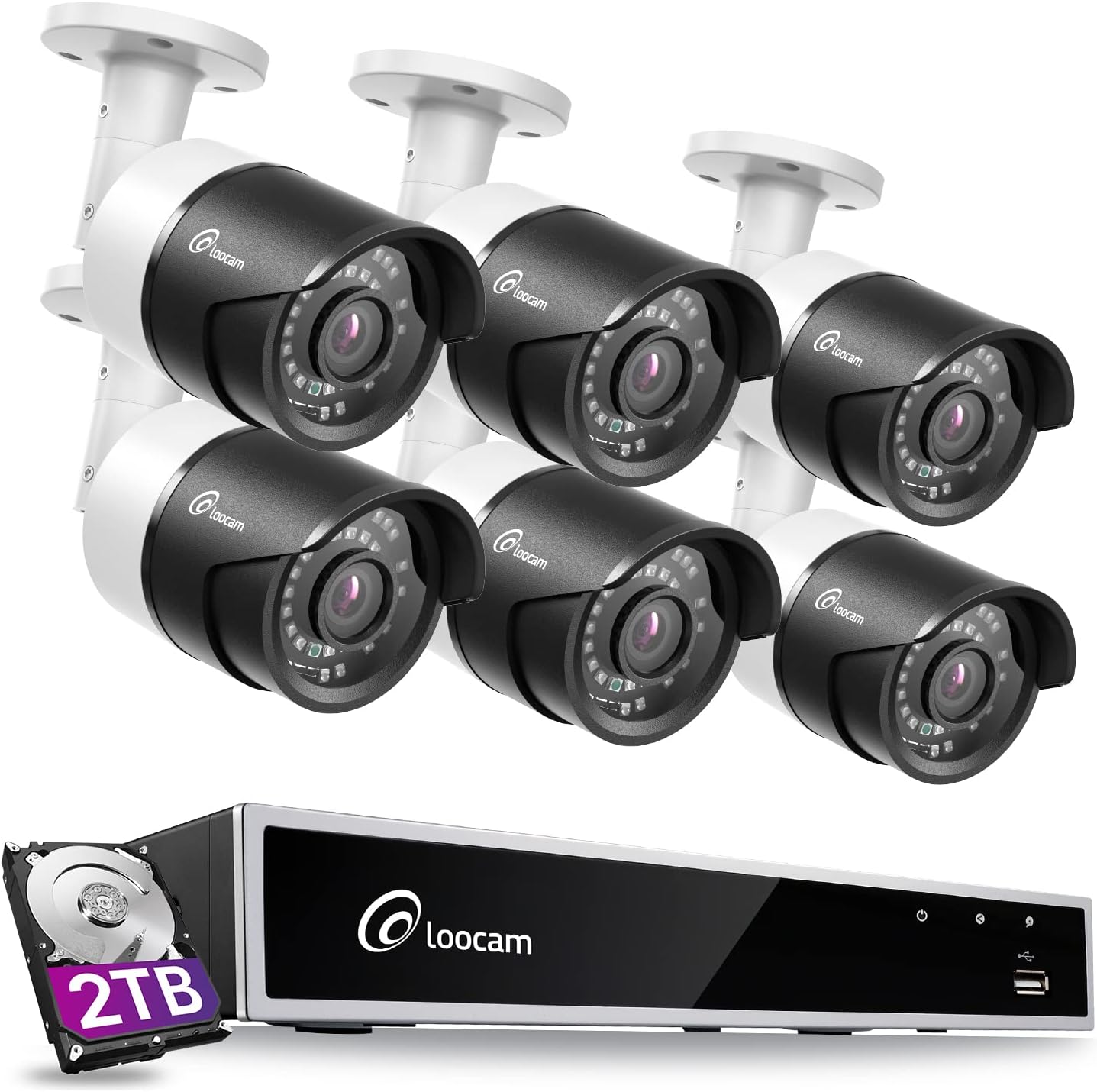 Loocam 1080p 8 Channel Security Camera System,H.265+ 5MP Lite 8CH Surveillance DVR w/2TB HDD and 4 X Bullet Cameras,Weather-resistant with 150ft Night Vision,Smart Playback,Instant Alert,Remote Access