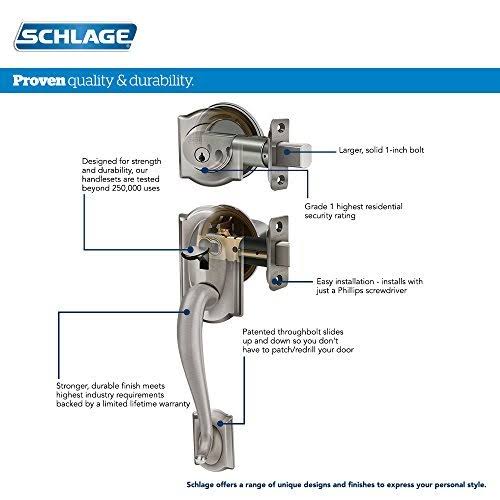 Schlage F60 Cen 619 Century Single Cylinder Handleset and Plymouth Knob, Satin Nickel