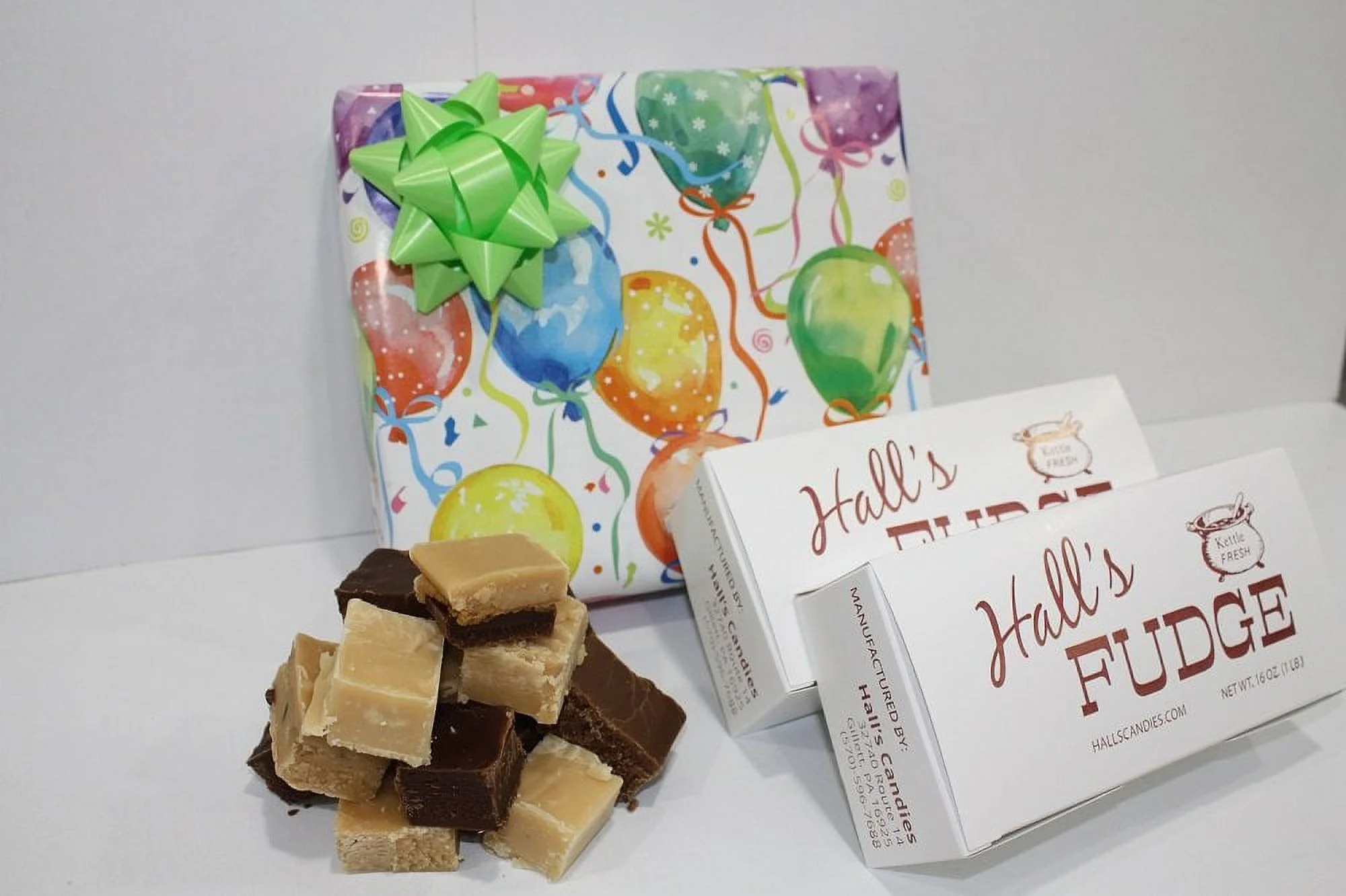 Birthday Balloons Fudge Gift Box, 2 Pounds Hall's Fudge (Chocolate Walnut)