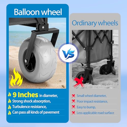 Beach Wagon with Big Wheels for Sand,Heavy Duty Collapsible Wagon with All-Terrain 9