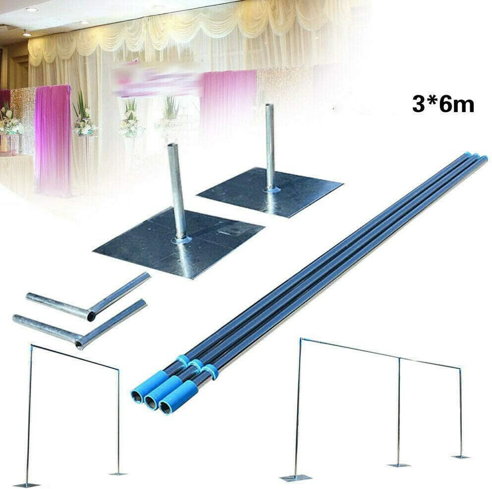 Miumaeov 3x6m Adjustable Curved Pipe and Drape Backdrop Support Kit, Backdrop Stand Pipe Kit or Room Divider Kit Curtain Frame Telescopic Pole Pole Column Kit Stainless Steel for Wedding Party
