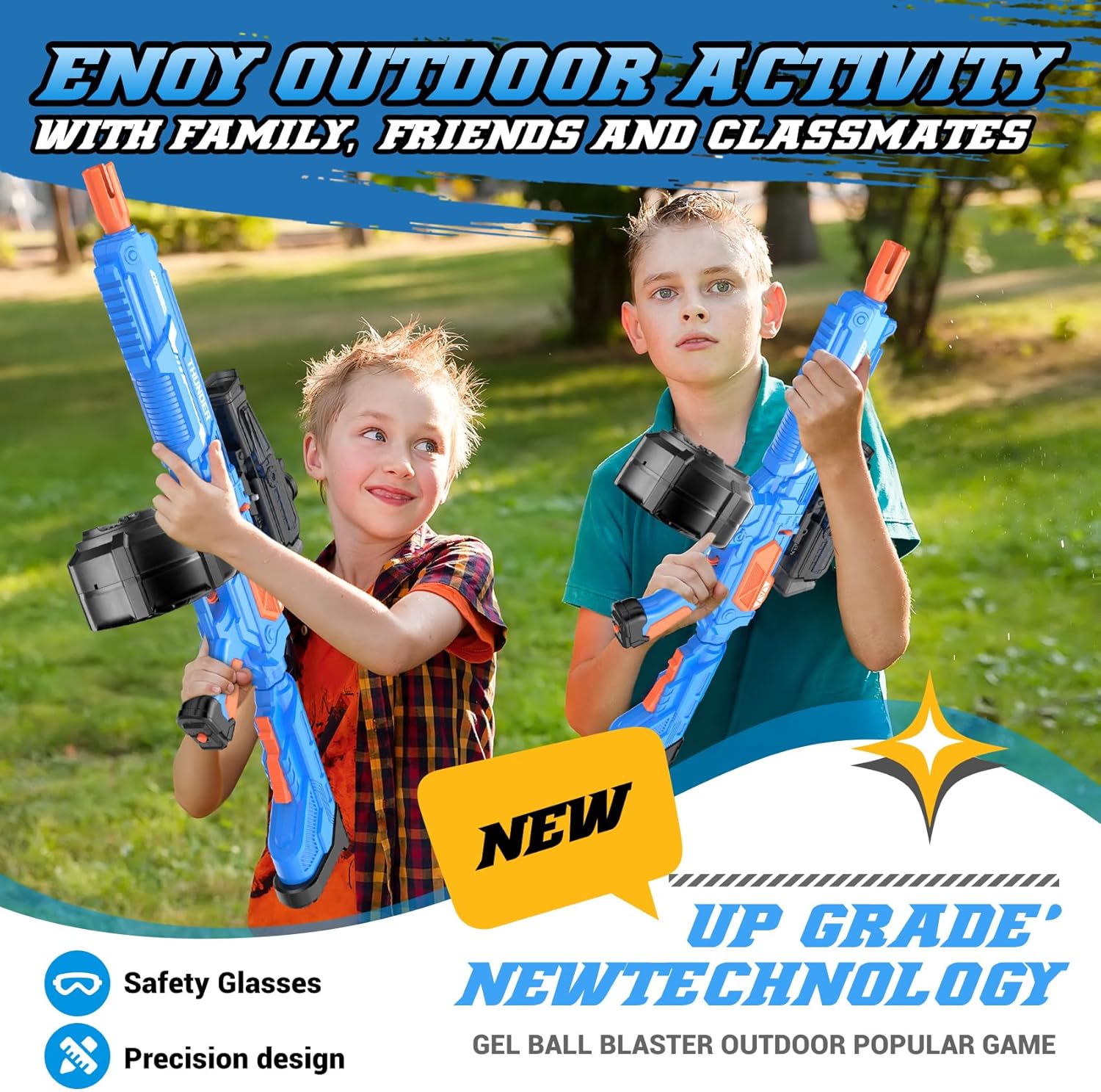 Large Gel Ball Blaster with Drum, Automatic and Manual Splatter Blaster, Electric Splat Blaster, Capacity Upgrade（Blue）