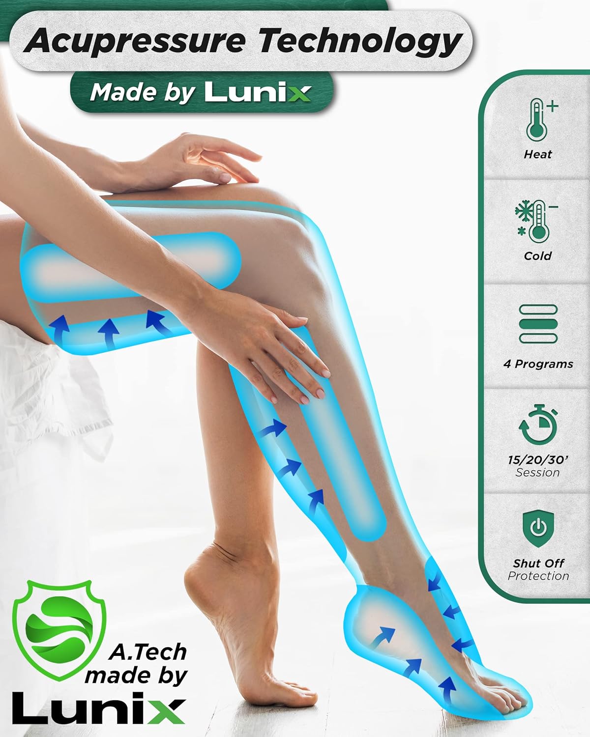 Lunix LX10 Foot, Calf, Leg Air Compression Massager Machine, Cordless and Rechargeable Thigh and Knee Boots Device with Heat for Circulation and Recovery, Legs Pain Relief, Green