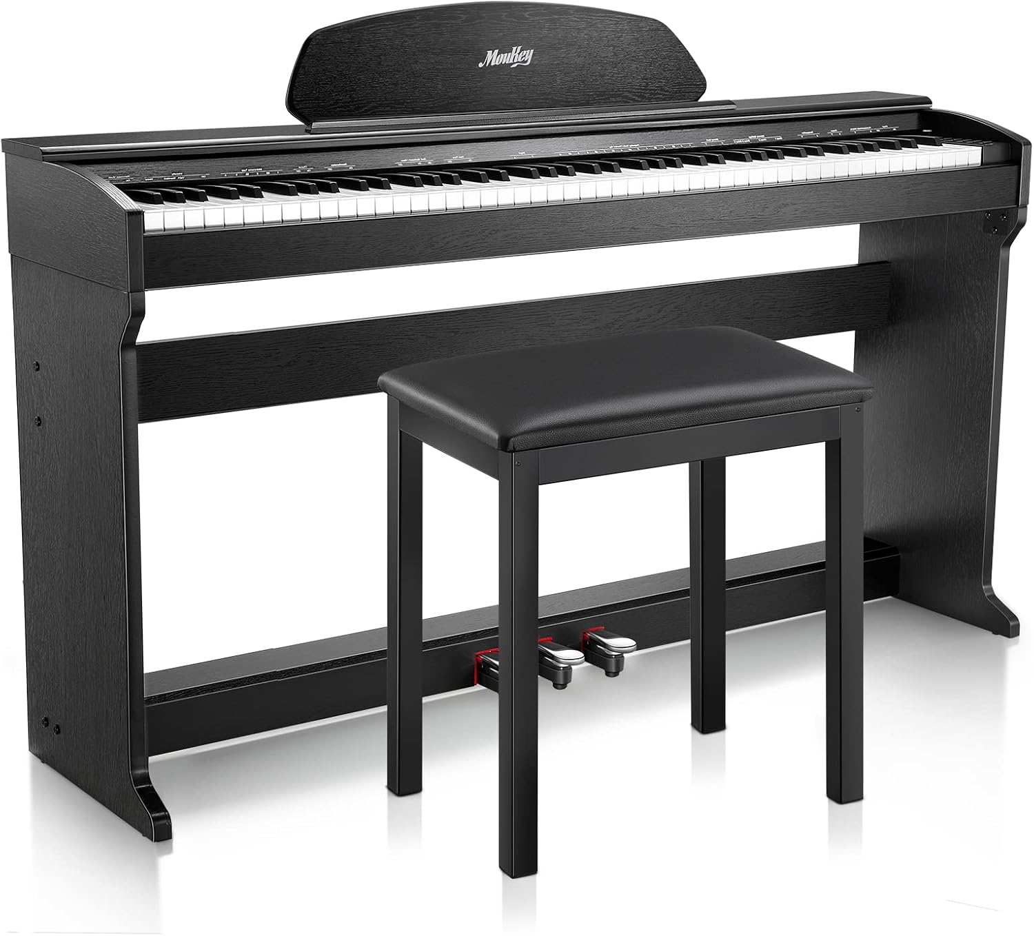 Keyboard Piano 88 Key Weighted, Moukey Digital Piano Electric Keyboard with Stand & Bench for Beginner，MDP-550 Brown Piano with Triple Pedal & Sliding Key Cover，Support USB/MIDI