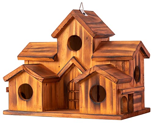 Bird Houses for Outside,Outdoor 5 Hole Bird House Room for 5 Bird Families Bluebird Finch Cardinals Hanging Birdhouse for Garden (Brown - Set of 1)