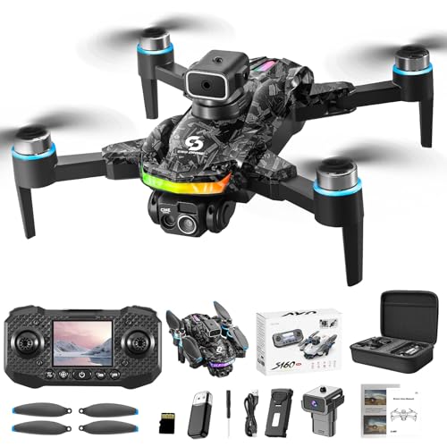 Screen Remote Control Drone with Camera & 8GB Storage Card for Adults 1080P Screen Remote Control Brushless Motor Drones With Cool Lights RC Quadcopter Altitude Hold Obstacle Avoidance For Kids Adults