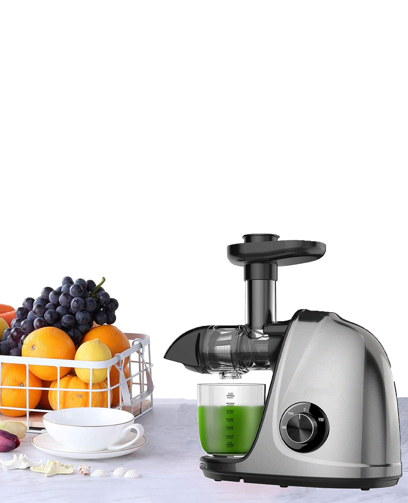 Slow Masticating Juicer Machines - Cold Press Slow Juicer for Fruits & Vegetables with 2-Speed Modes (Grey)