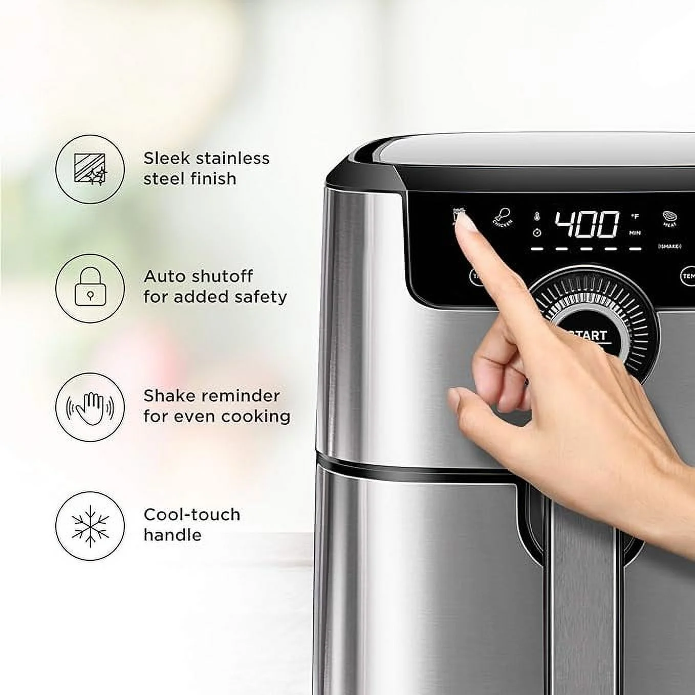 Open Box CHEFMAN Air Fryer 4.5 Qt User Friendly Dual Control Temperature - SILVER