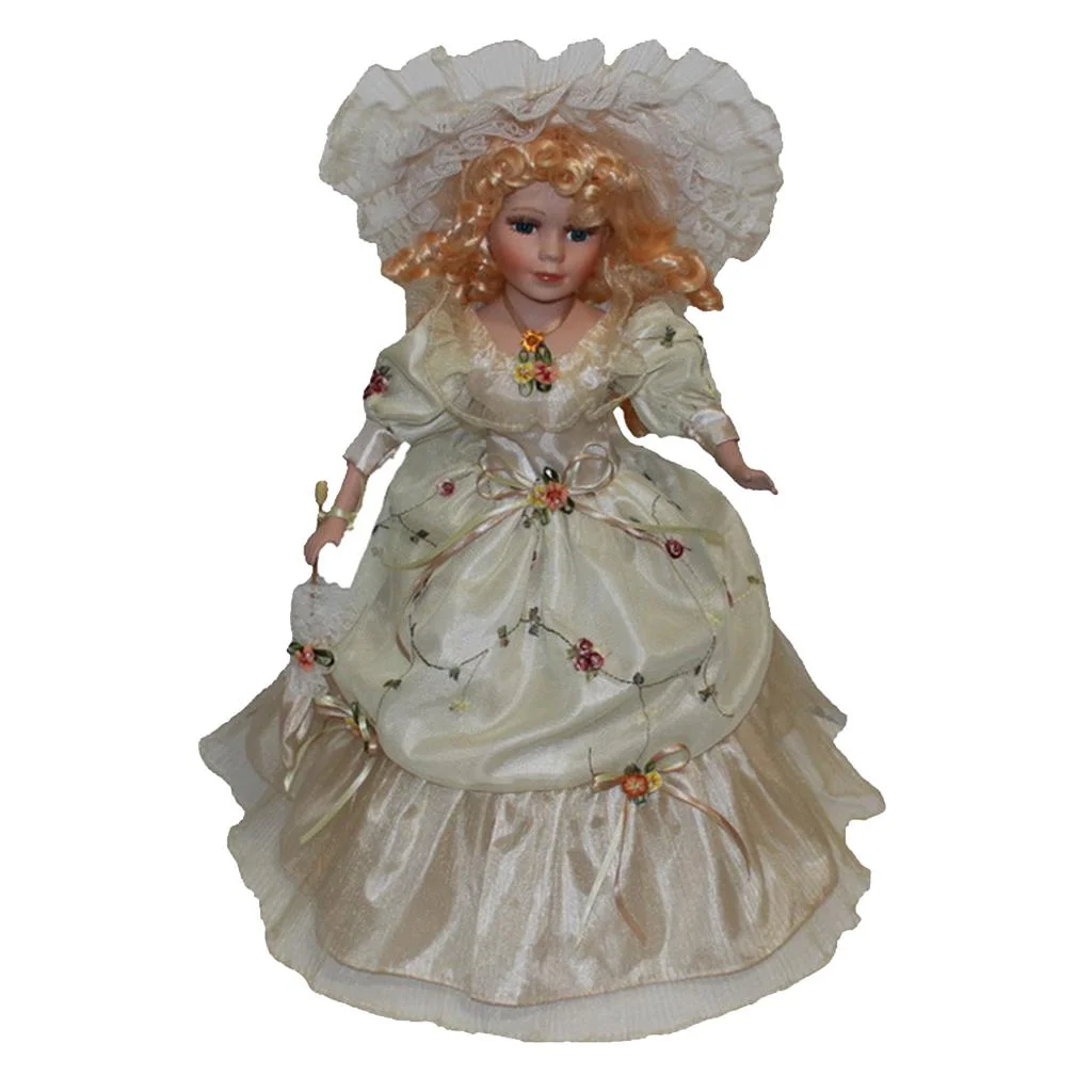 40cm / 15.7 inch Porcelain Doll with Curly Hair, Umbrella and Clothing Collectible Toy for Kids Girls Christmas Gift