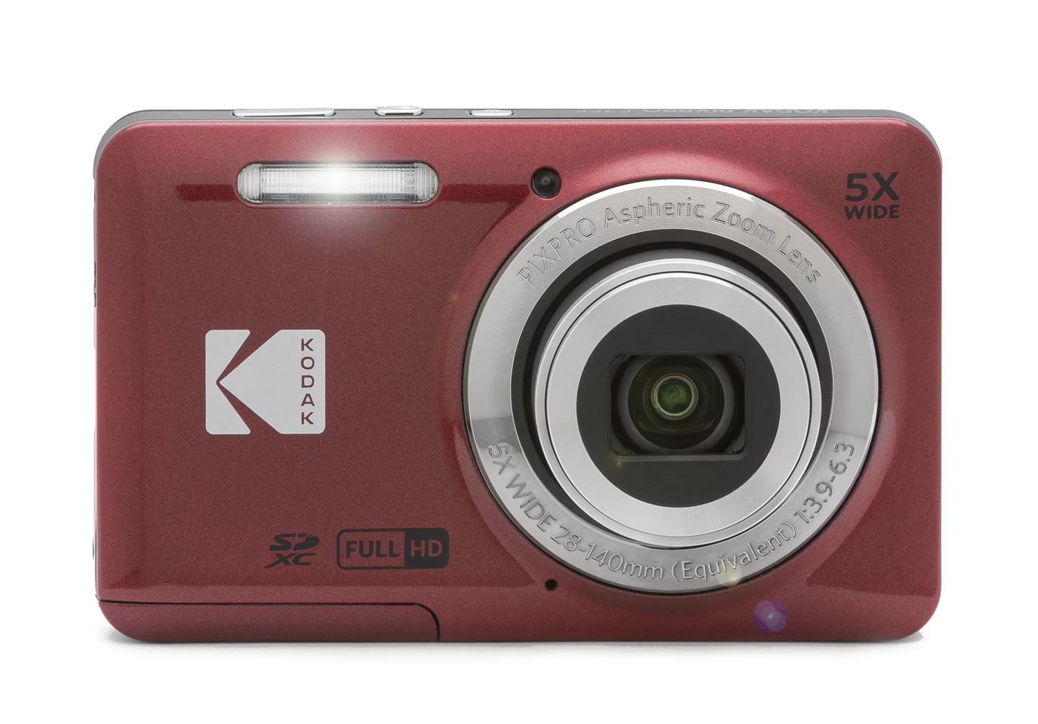 Kodak PIXPRO FZ55 Digital Camera (Red) + SanDisk 128GB Ultra UHS-I SDXC Memory Card + Black Point & Shoot Case