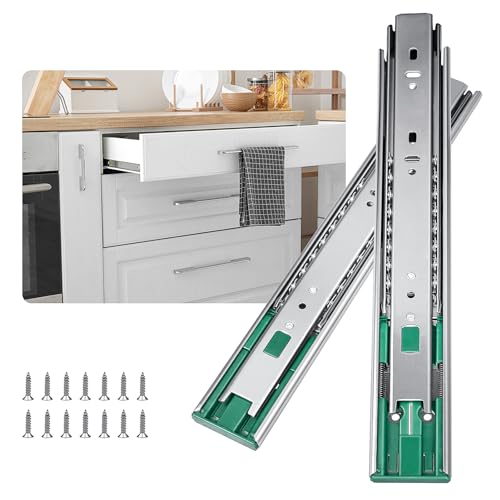1 Pair Soft Close Drawer Slides 12 14 16 18 20 22 inch Full Extension Ball Bearing Side Mount Drawer Rails Runners Glides 100lb Load Capacity Dresser Cabinet Kitchen Slow Self Close, Sliver