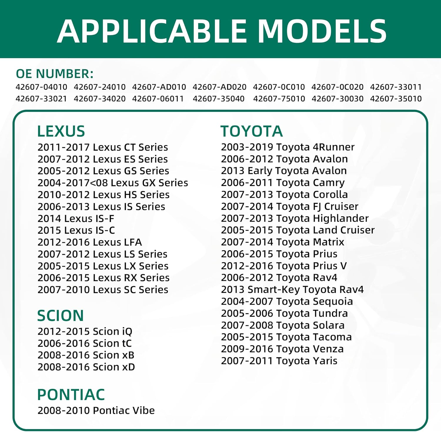 TPMS Sensor 4-Pack fit Toyota Lexus Camry Scion, 315MHZ Tire Pressure Monitor System Replace#42607-33021.42607-33011.42607-06011 42607-33011 42607-04010 42607-AD010 42607-AD020 42607-0C010 PMV-107J