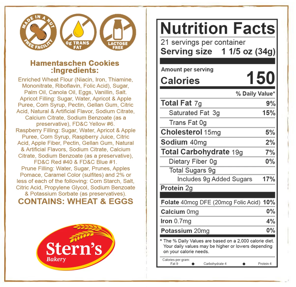 Hamentaschen Cookies | Shortbread Cookies with Apricot, Raspberry & Prune Filling | Hamentashen Cookie Gifts| Dairy & Nut Free | Purim Cookies | 21 oz Stern's Bakery