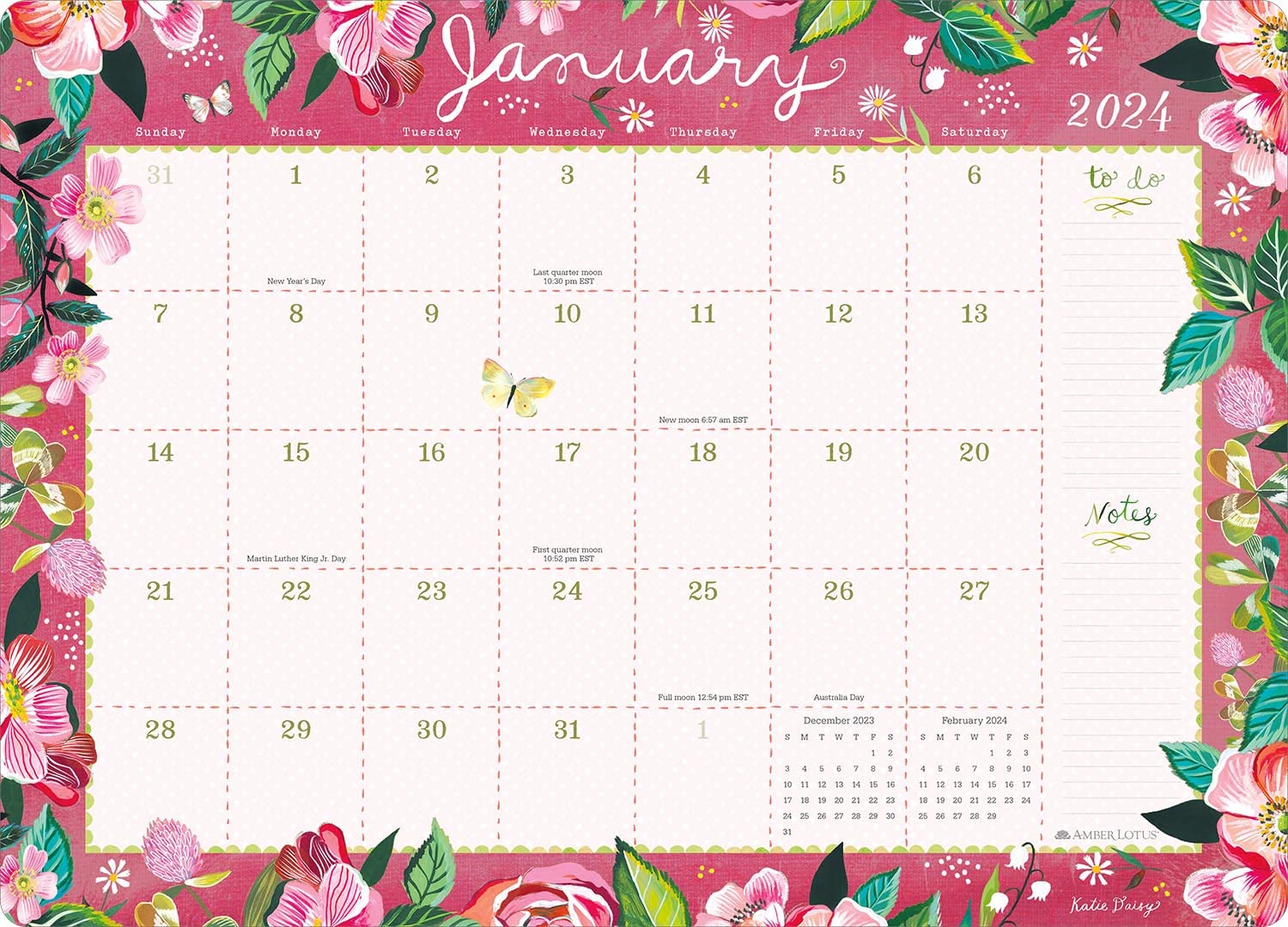 Katie Daisy 2023-2024 Desk Pad Monthly Calendar | 17-Month Calendar (Aug 2023 - Dec 2024) | 18.75