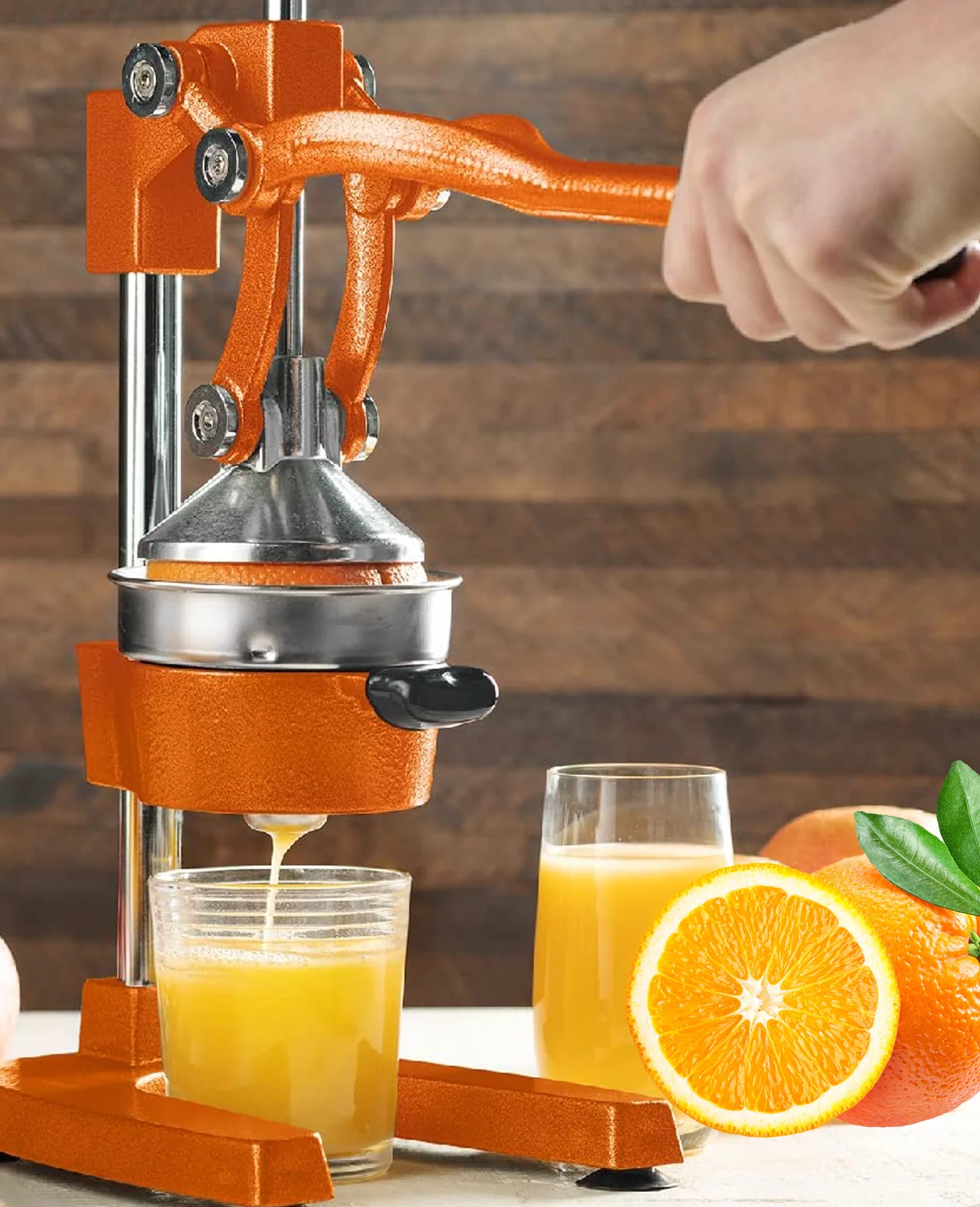 Citrus Juicer for Oranges Lemons - Commercial Grade Manual Hand Press Countertop Squeezer (Orange)