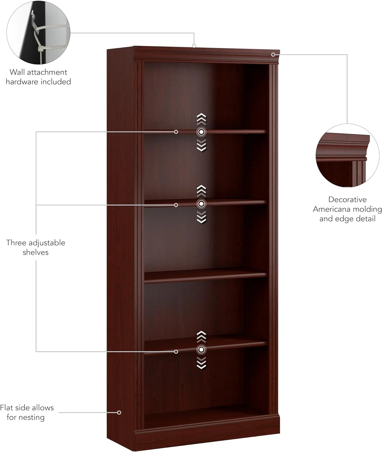 Bush Business Furniture Arlington Tall 5 Shelf Bookcase in Harvest Cherry