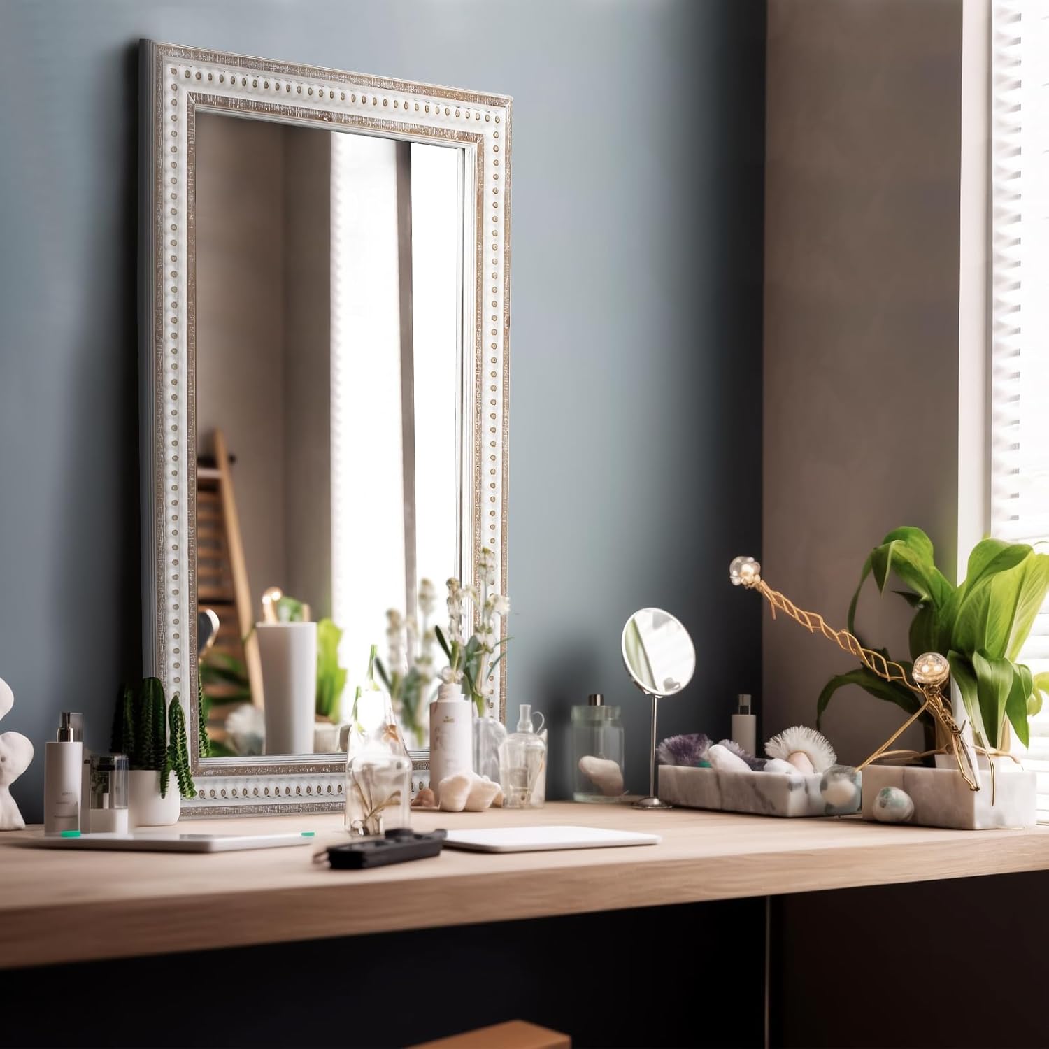 Boho Mirror Hanging Mirrors - Rustic Bathroom Mirrors for Over Sink Farmhouse Mirrors for Wall Decor Decorative Mirrors for Living Room, Entryway, Bedroom, Hallway