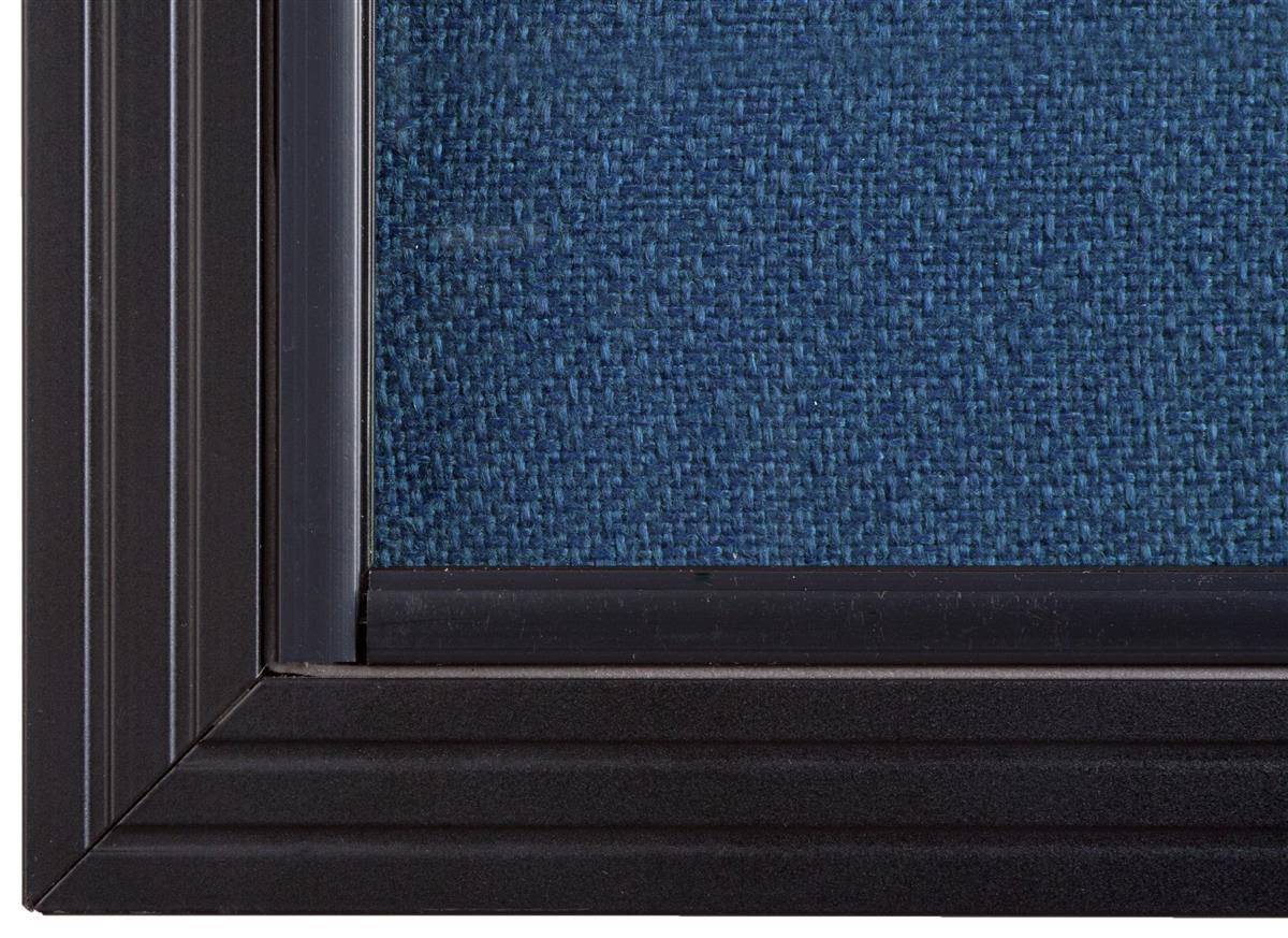 Locking Bulletin Board, 48 inch x 36 inch, Blue Fabric, Sliding Glass Doors (fbsd43bkbl), Black