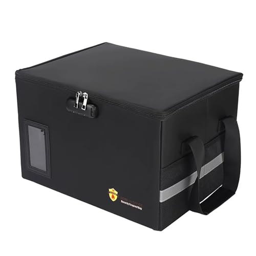 Fireproof Document Box with Lock, File Organizer Box with Handle and Zippers, Collapsible Fire Proof Safe Box File Cabinets for Home Office Hanging Letter/Legal Folder(Pink)