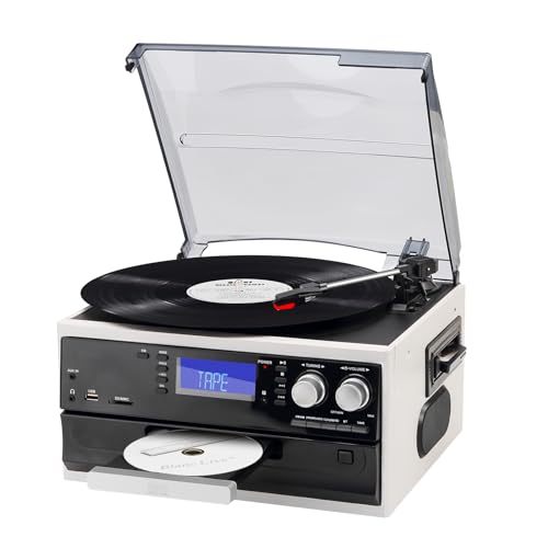 9 in 1 Record Player 3 Speeds Turntable with Seamless Bluetooth, Vinyl Phonograph with Built-in Powerful Speakers CD/Cassette, USB/SD/MMC, AM/FM Radio, AUX in/RCA Output, Black