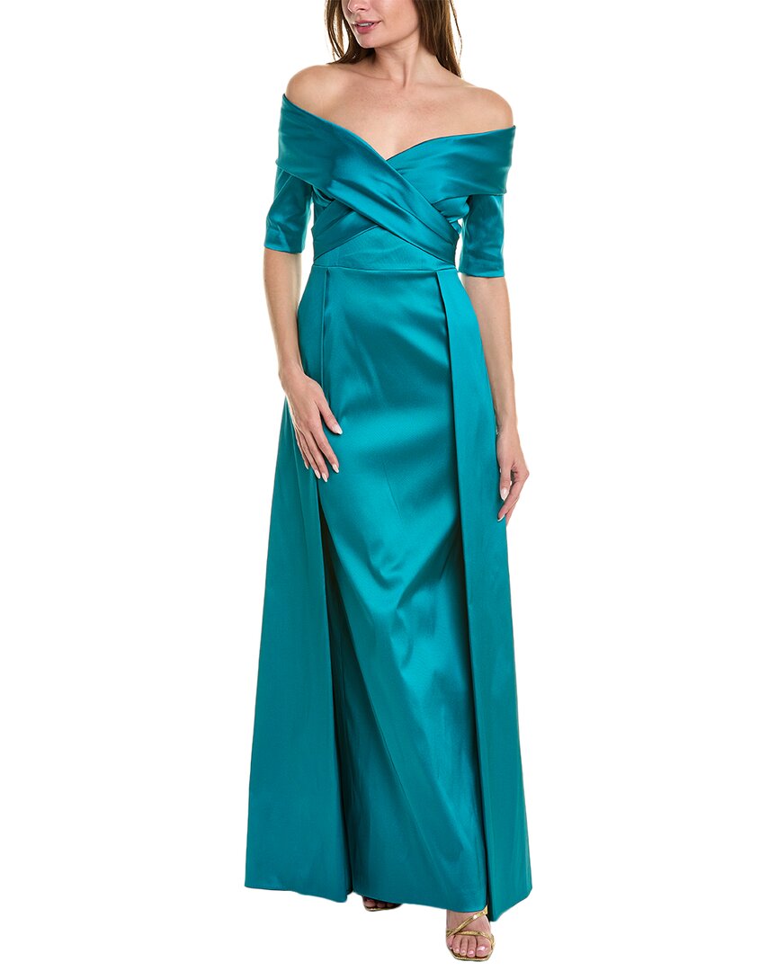 Teri Jon by Rickie Freeman womens  Off-The-Shoulder Gown, 4, Blue