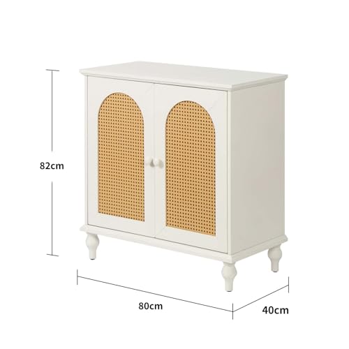 Bohemian Storage Cabinets, Rattan Sideboards and Buffets with Storage Space, Adjustable Shelves, Freestanding Cabinets for Entrance, Living Room, Office (White)