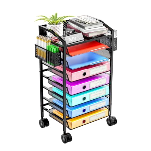 Simple Trending 14 Tier Rolling File Cart, Desk File Organizer with Sliding Trays and Wetal Mesh Paper Letter Storage Multi-Functional Rolling Clutter Cart for Office, Home, School, Black