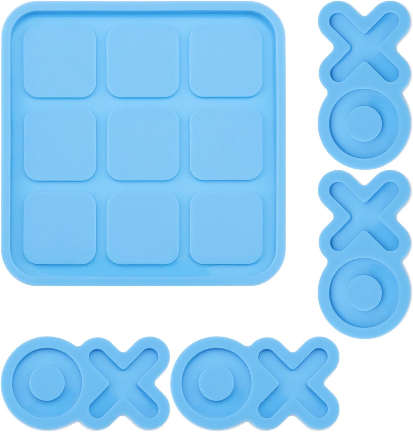 eMagTech 5Pcs Tabletop Board Game Silicone Moulds Tic Tac Toe Silicone Mould X O Board Resin Molds Epoxy Resin Casting Mould Accessories for DIY Making Crafts Blue