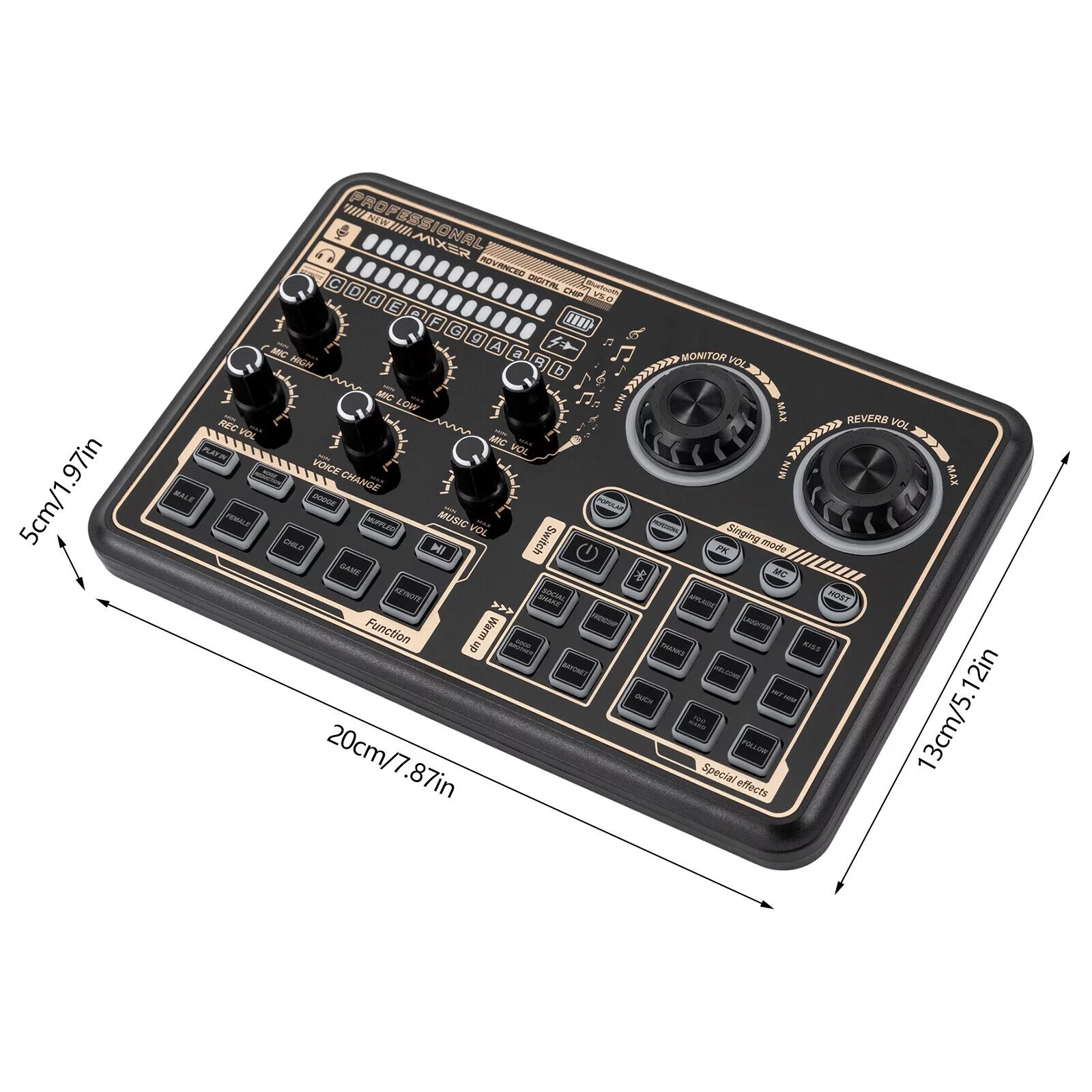 Miumaeov Sound Effects Board Audio Interface with Voice Changer and LED Lights Live Sound Board for PC Phone Microphone DJ Streaming Recording Gaming 7.87x5.12x1.97inch