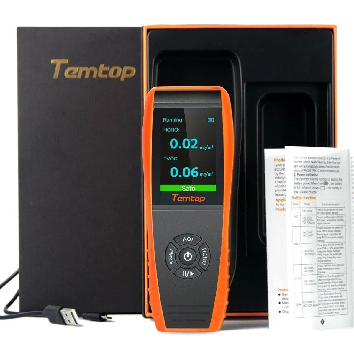 Temtop LKC-1000S+ Air Quality Monitor Formaldehyde Detector, Air Pollution Sensor, Humidity and Temperature Meter Tester with PM