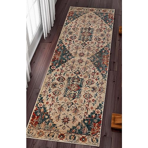 SUPERIOR Indoor Area Rug or Runner, Patchwork Rustic Leaves Floor Decor, Soft Plush Rugs for Living Room, Office, Kitchen, Dining, Aesthetic Home Accessories, Zelder Collection 4ft x 6ft - Multicolor