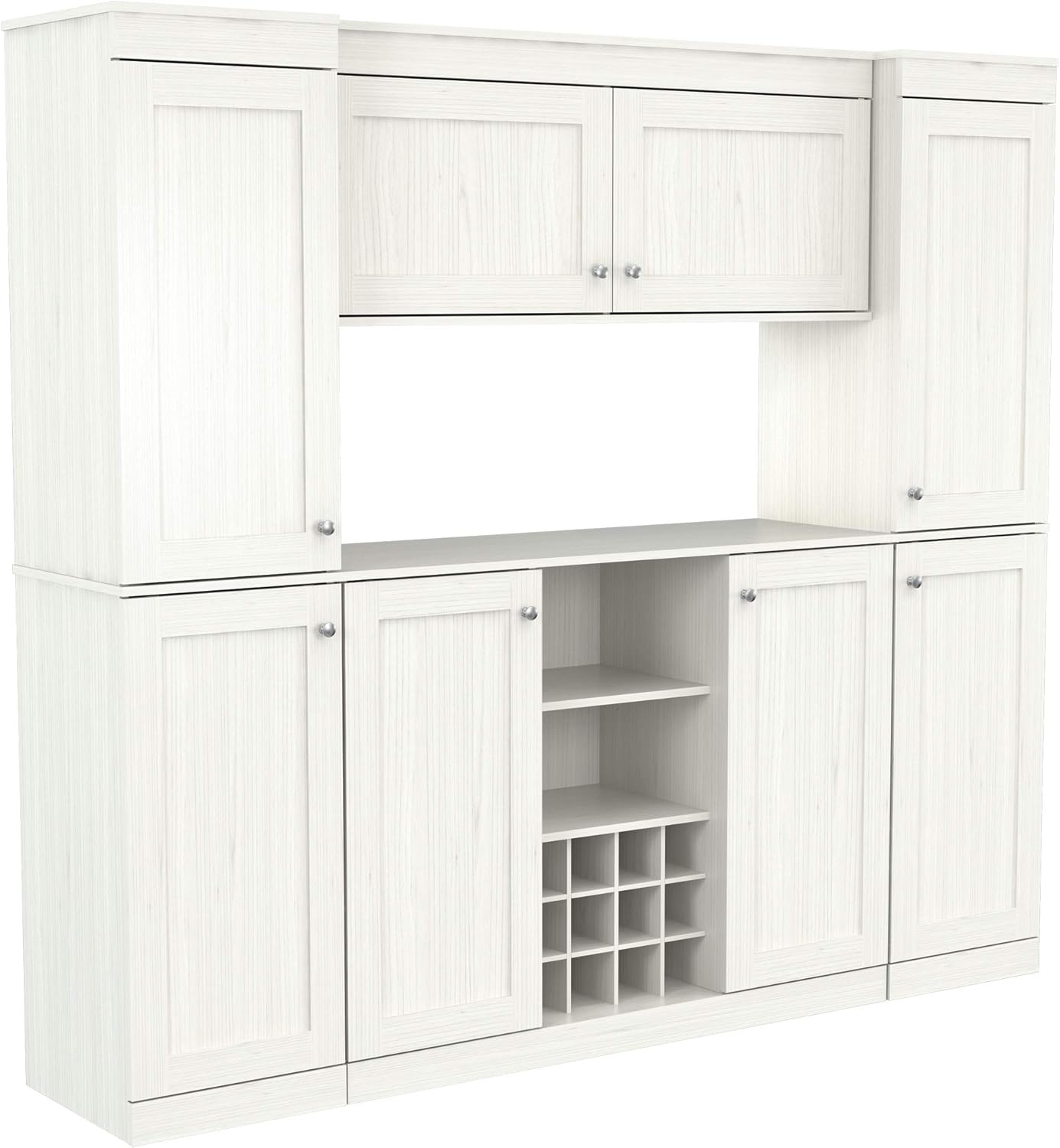 Inval Shaker Style 4-Piece Buffet Storage System with 2 Tall/Slim Cabinets, Washed Oak