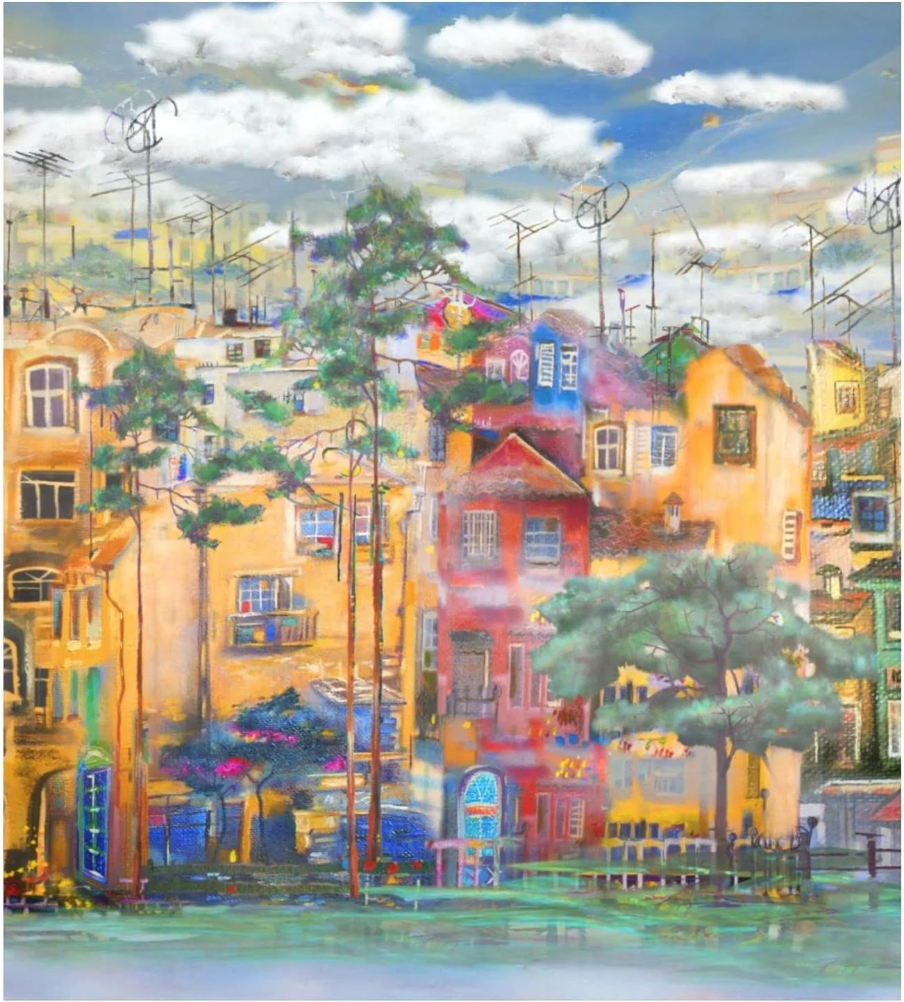 Hyjoy 23x26In Town Dishwasher Magnet Cover,Reusable Fridge Panel Decal with Magnetic Stickers for Kitchen Appliance Home Decor