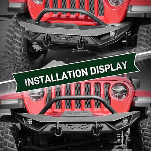 Compatible with Jeep Wrangler, Front Bumper W/LED Lights, 2 x D-Rings, Winch Plate,2018-2022 JL & JLU (2/4 Doors) Full Width