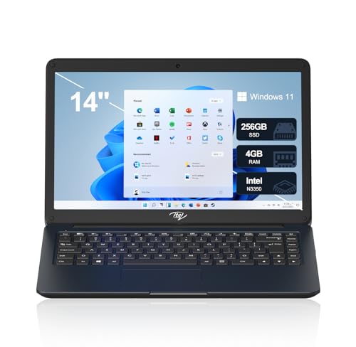 14'' Laptop Computer, Dual-Core Intel Celeron N3350 Processors, 4GB RAM, 256GB SSD, Windows 11 Laptops Computers, Ultra Slim, Long Battery Life, 2.4G/5G WiFi, BT 4.2, HDMI