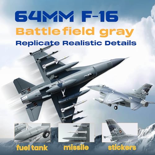 Fms Rc Planes for Adults EDF Jet Remote Control Airplane Fighting Falcon 64mm F16 Battlefield Gray 6 Channel Hobby Rc Airplanes PNP (No Radio, Battery, Charger)