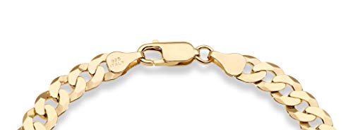 Miabella 18K Gold Over Sterling Silver Italian 7mm Solid Diamond-Cut Cuban Link Curb Chain Bracelet for Men Women, 925 Made in Italy
