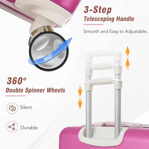 Merax Hard Shell Luggage Set, 3 Pieces 20”+28”Luggage and Cosmetic Case, Lightweight Suitcase with Spinner Wheels and TSA Lock, White