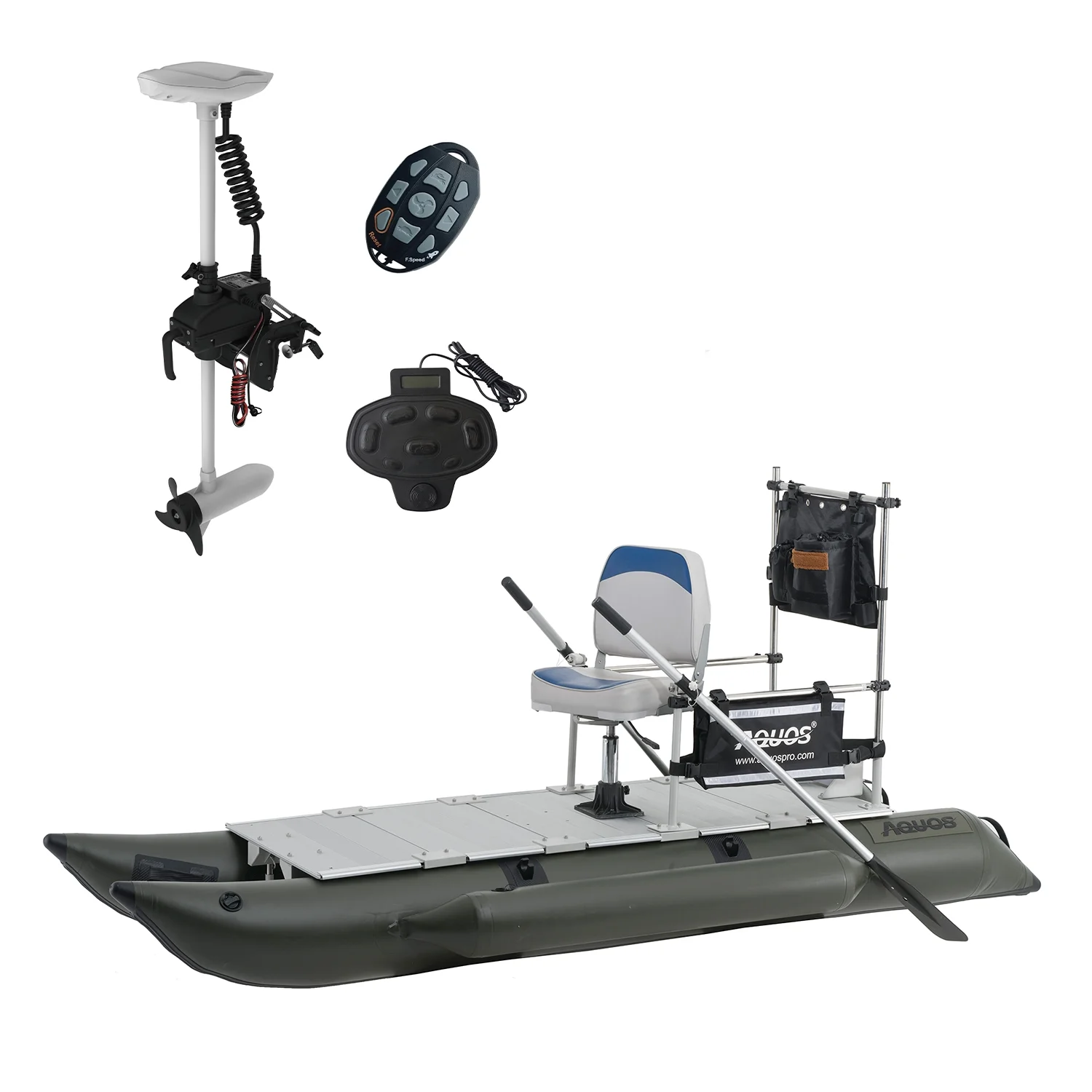 AQUOS 10.2ft Inflatable Pontoon Boat with Haswing White 12V 55LBS Remote Trolling Motor and Foot Control