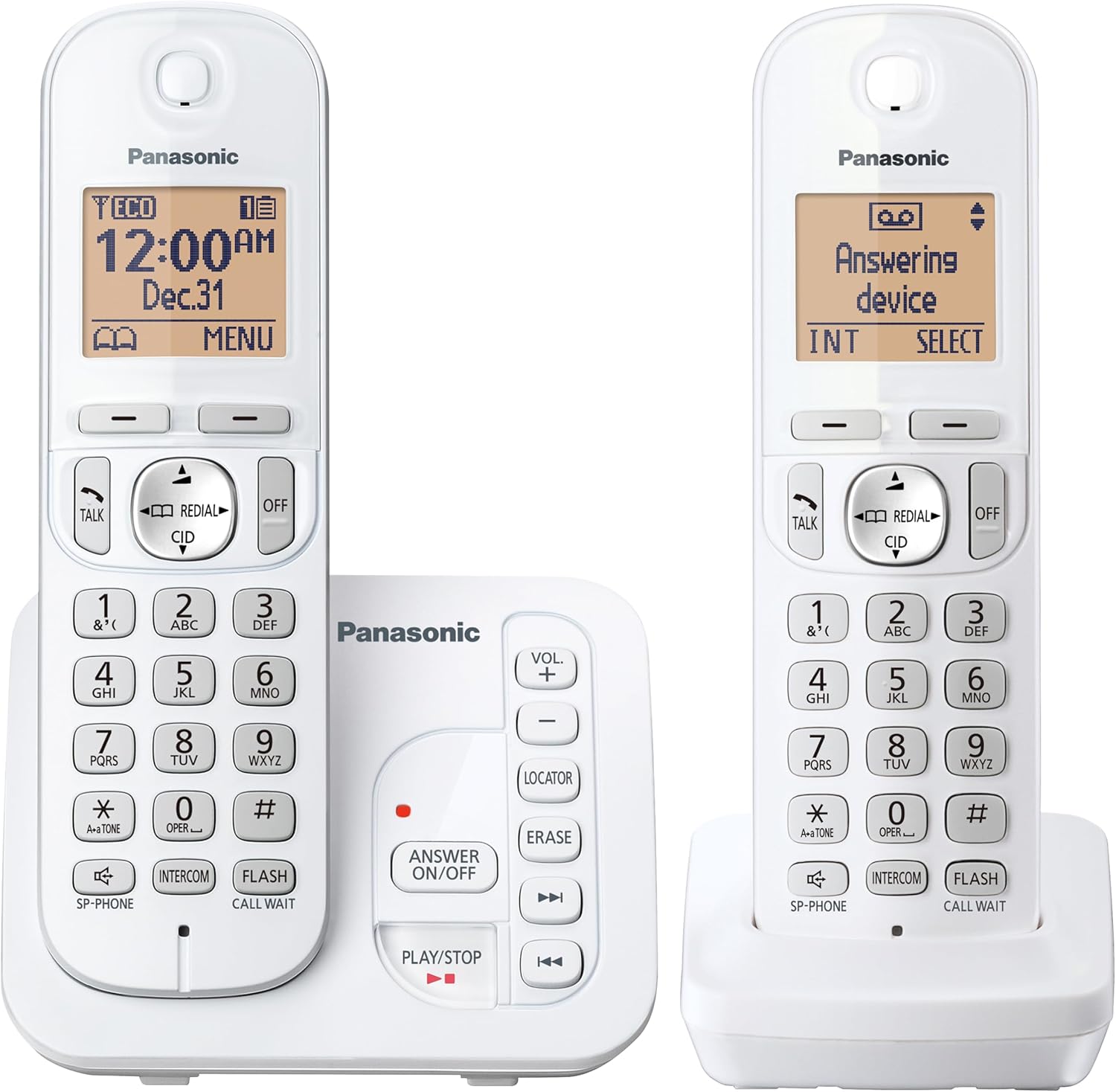 Panasonic 2 Handset Cordless Phone with Digital Answering System and Caller ID, Expandable Up to 6 Handsets White - Two Handsets with call block DECT 6.0 model KX-TG7122SK