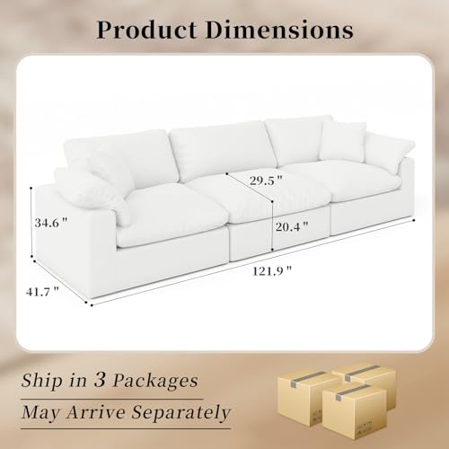 Modular Sectional Sofa Cloud Couch,Down Filled Comfy Cloud Modern Sofa,White Linen Oversized Couch Cushion Covers Removable for Living Room