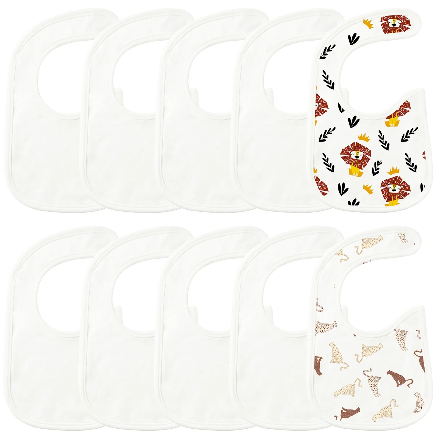 10Pcs Sublimation Baby Bibs White Cotton Waterproof Infant Bib Blank DIY Creative Food Bib for Drooling Feeding Eating Teething