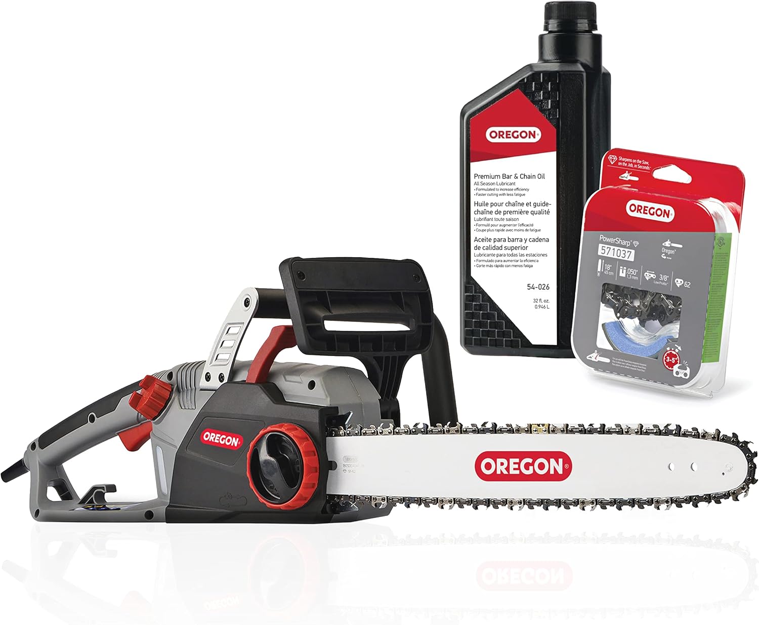 Oregon CS1500 18-inch 15 Amp Self-Sharpening Corded Electric Chainsaw, with Integrated Self-Sharpening System (PowerSharp) and Chain Brake for Safety, 120V