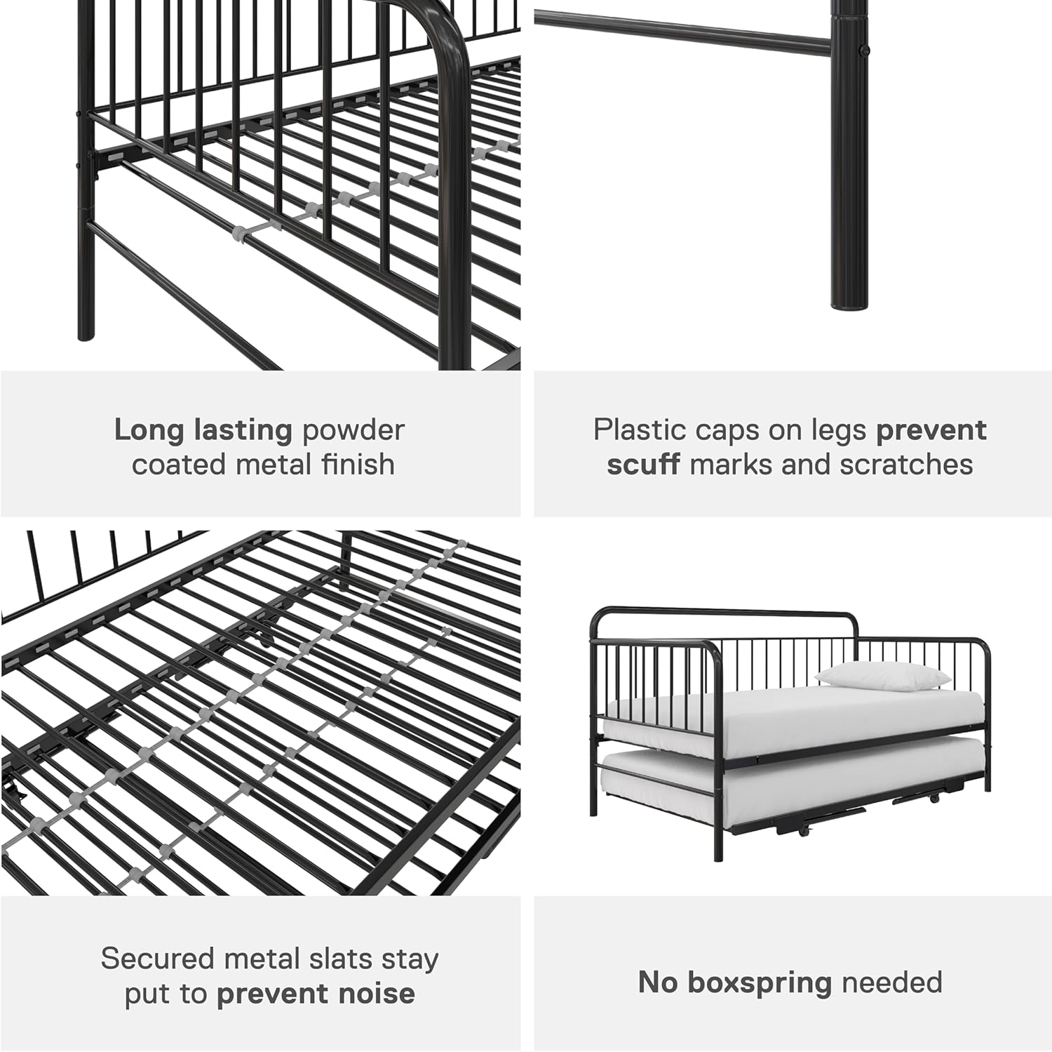 DHP Oddny Metal Daybed with Pop Up Trundle Bed, Twin, Black