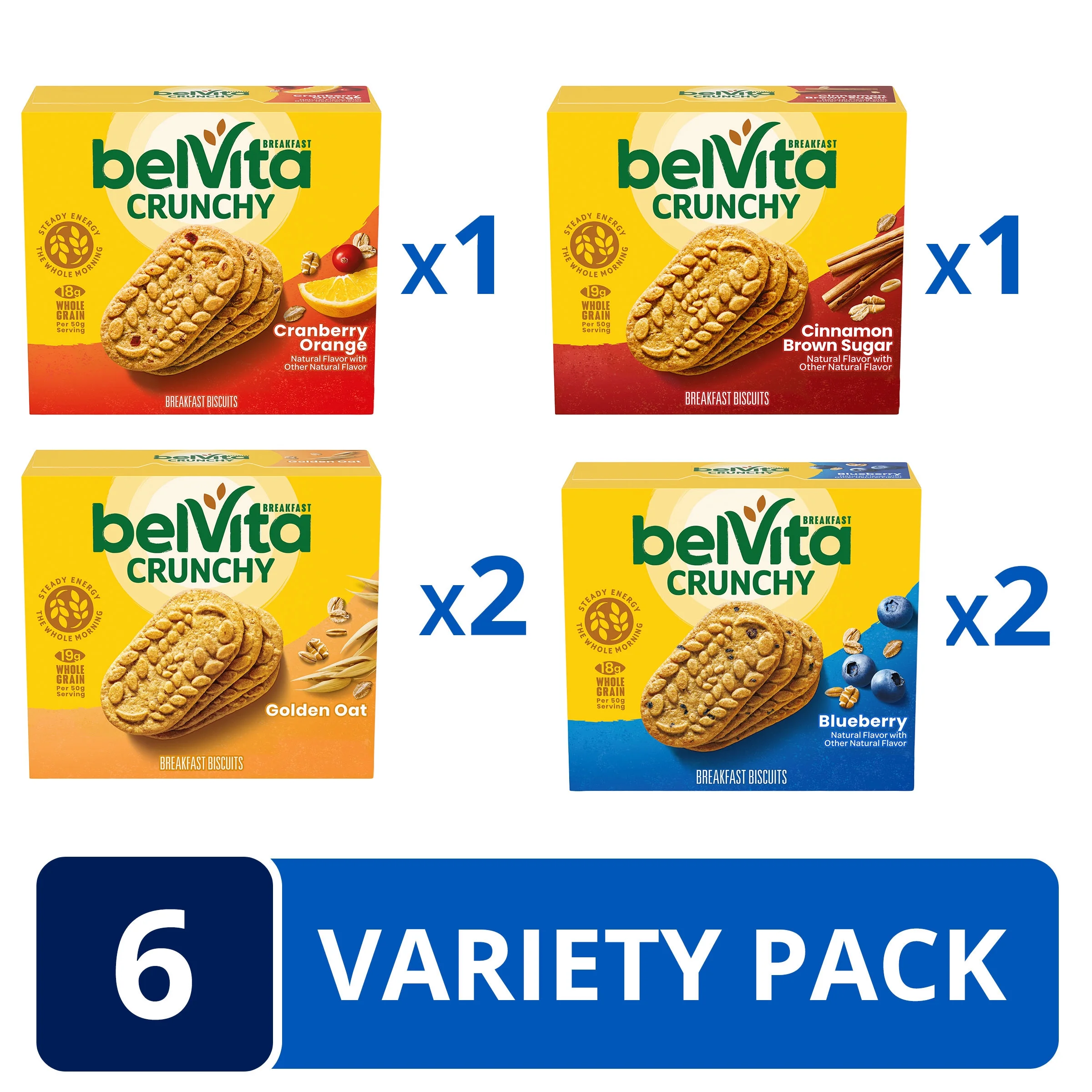 belVita Breakfast Biscuits Variety Pack, 4 Flavors, 30 Packs (6 Boxes)