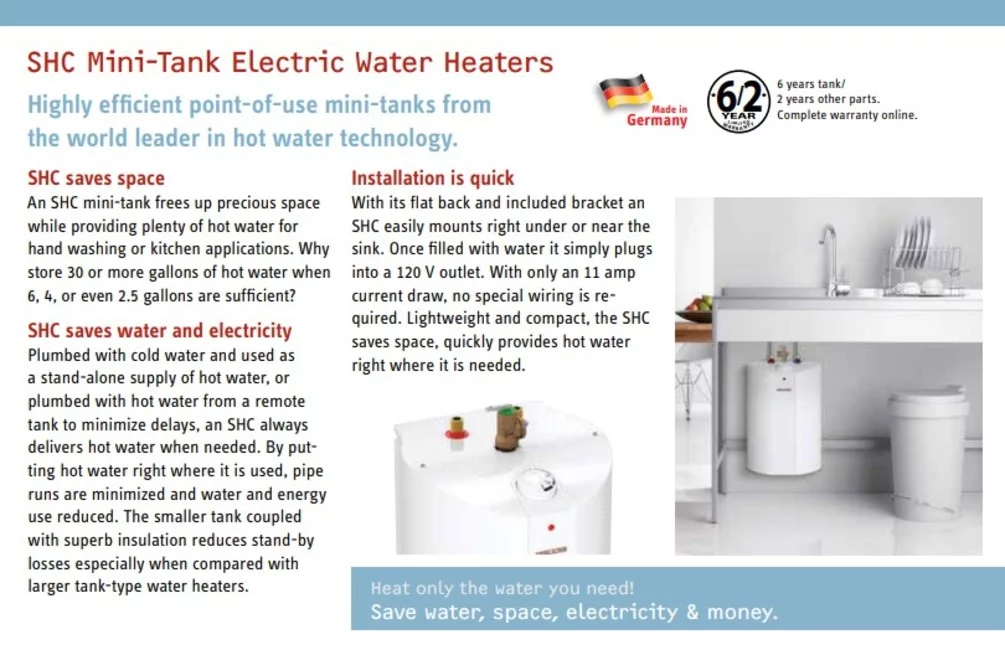 Stiebel Eltron 6 Gal. Mini Tank 1300W Point-Of-Use Electric Water Heater SHC 6